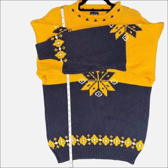 GAP Snowflake Yellow Navy Blue Sweater (US L) VTG - Picture 4 of 7
